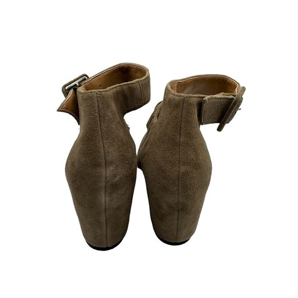 Halogen Tan Suede Crisscross Strappy Ankle Buckle Strap Booties Wedge Pumps 8.5M - Picture 7 of 12